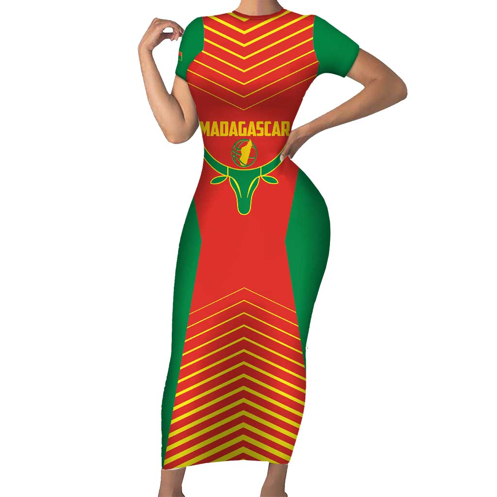 Madagascar Basketball Custom Short Sleeve Bodycon Dress Come On Angel Manzano - Wonder Print Shop