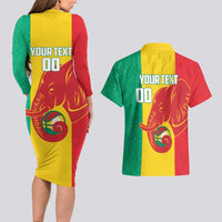 Guinea Basketball Custom Couples Matching Long Sleeve Bodycon Dress and Hawaiian Shirt Syli Nationale African Pattern - Wonder Print Shop