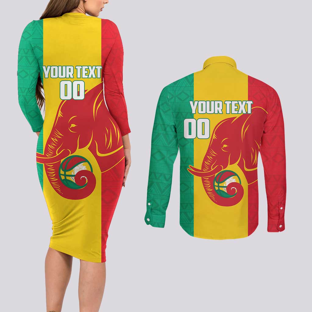 Guinea Basketball Custom Couples Matching Long Sleeve Bodycon Dress and Long Sleeve Button Shirt Syli Nationale African Pattern - Wonder Print Shop