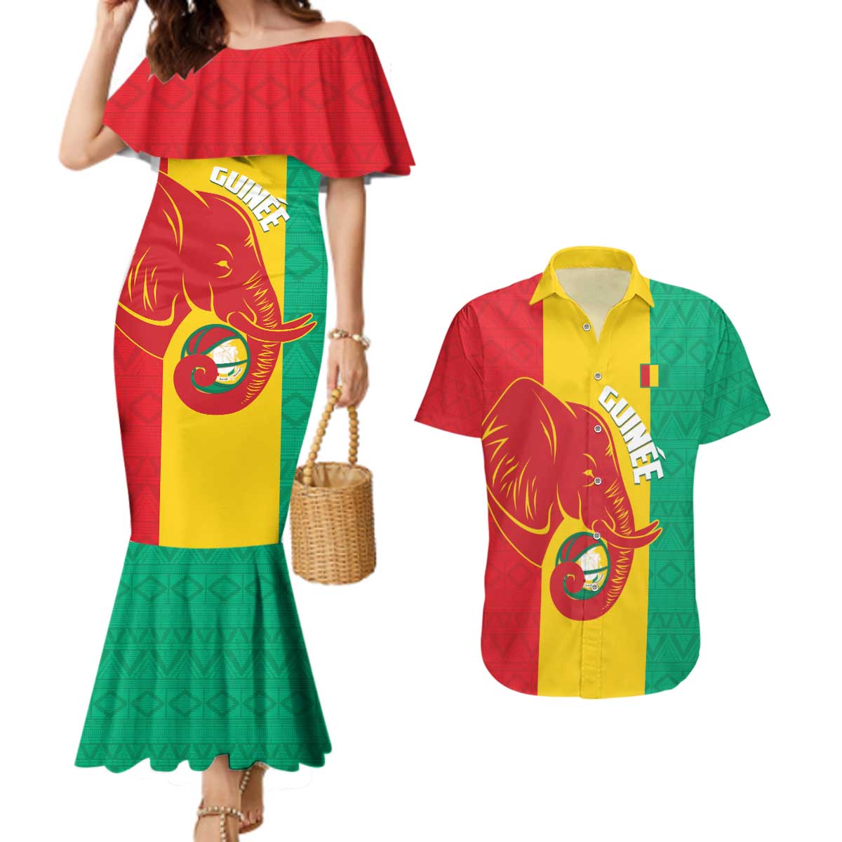 Guinea Basketball Custom Couples Matching Mermaid Dress and Hawaiian Shirt Syli Nationale African Pattern - Wonder Print Shop