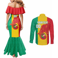 Guinea Basketball Custom Couples Matching Mermaid Dress and Long Sleeve Button Shirt Syli Nationale African Pattern - Wonder Print Shop