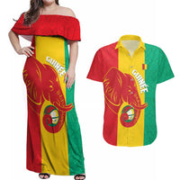 Guinea Basketball Custom Couples Matching Off Shoulder Maxi Dress and Hawaiian Shirt Syli Nationale African Pattern - Wonder Print Shop