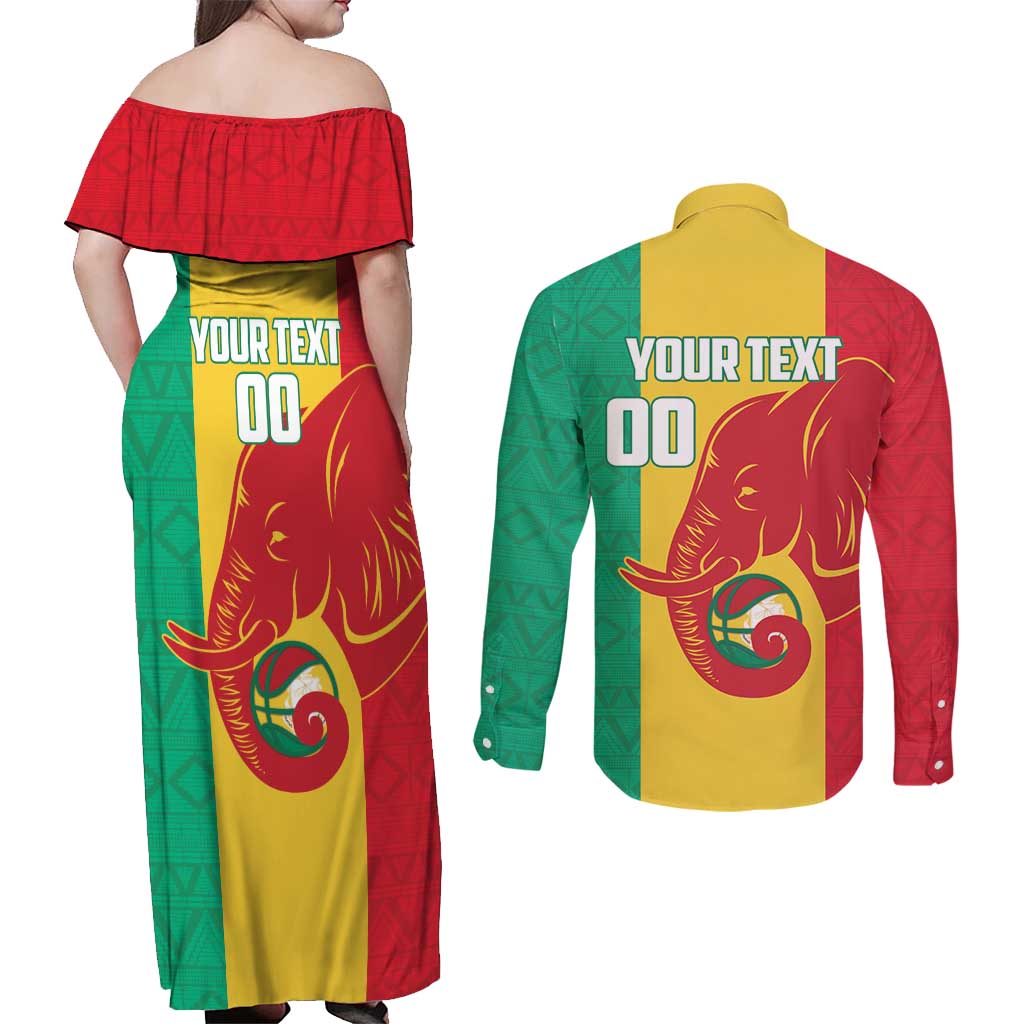 Guinea Basketball Custom Couples Matching Off Shoulder Maxi Dress and Long Sleeve Button Shirt Syli Nationale African Pattern - Wonder Print Shop