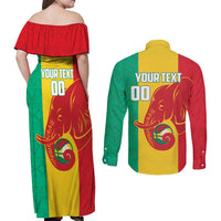 Guinea Basketball Custom Couples Matching Off Shoulder Maxi Dress and Long Sleeve Button Shirt Syli Nationale African Pattern - Wonder Print Shop