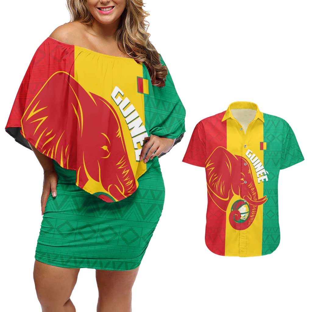 Guinea Basketball Custom Couples Matching Off Shoulder Short Dress and Hawaiian Shirt Syli Nationale African Pattern - Wonder Print Shop