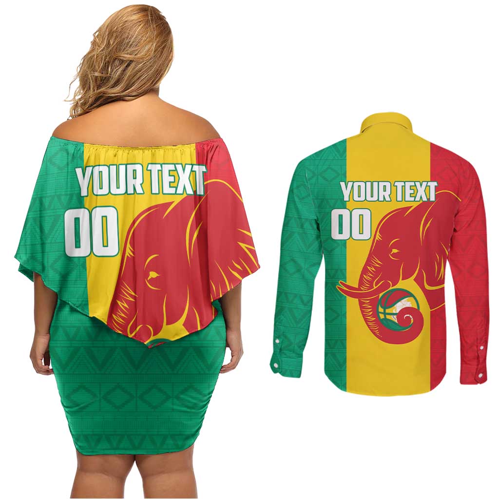 Guinea Basketball Custom Couples Matching Off Shoulder Short Dress and Long Sleeve Button Shirt Syli Nationale African Pattern - Wonder Print Shop
