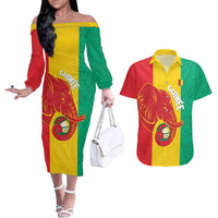 Guinea Basketball Custom Couples Matching Off The Shoulder Long Sleeve Dress and Hawaiian Shirt Syli Nationale African Pattern - Wonder Print Shop