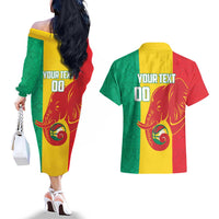 Guinea Basketball Custom Couples Matching Off The Shoulder Long Sleeve Dress and Hawaiian Shirt Syli Nationale African Pattern - Wonder Print Shop