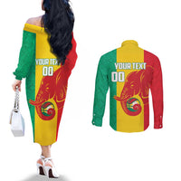 Guinea Basketball Custom Couples Matching Off The Shoulder Long Sleeve Dress and Long Sleeve Button Shirt Syli Nationale African Pattern - Wonder Print Shop