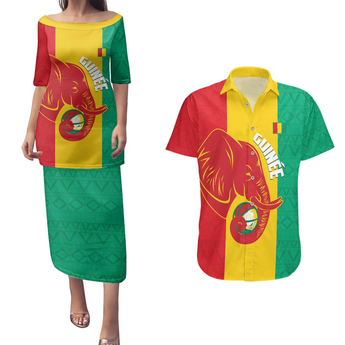 Guinea Basketball Custom Couples Matching Puletasi and Hawaiian Shirt Syli Nationale African Pattern - Wonder Print Shop