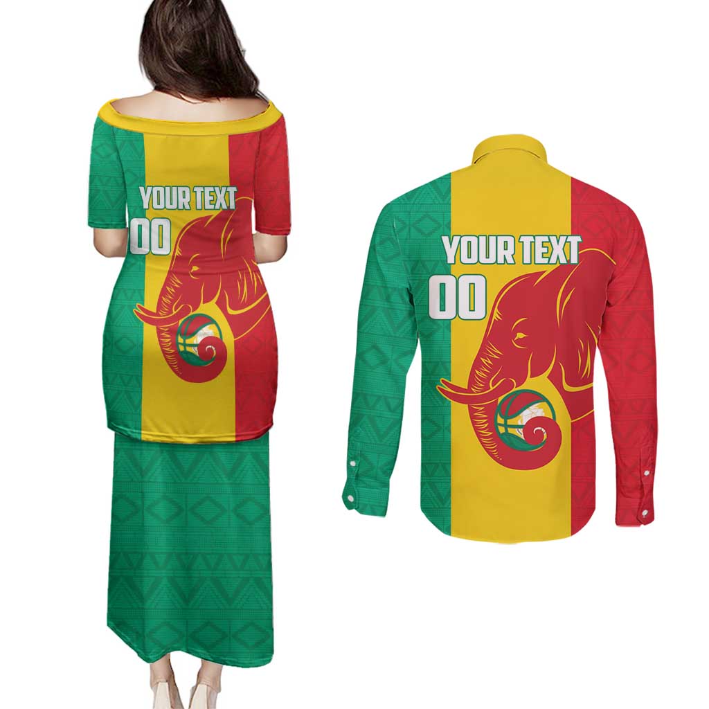 Guinea Basketball Custom Couples Matching Puletasi and Long Sleeve Button Shirt Syli Nationale African Pattern - Wonder Print Shop