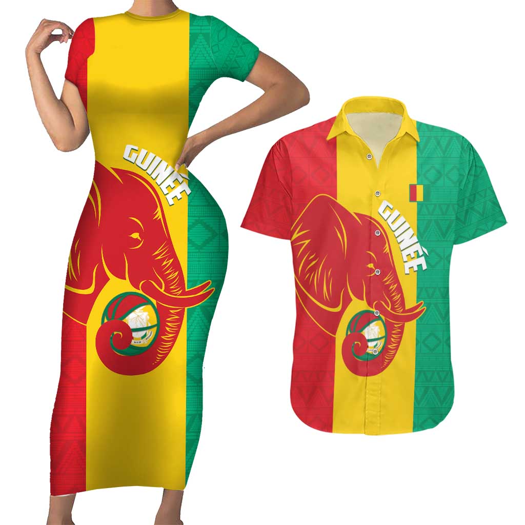 Guinea Basketball Custom Couples Matching Short Sleeve Bodycon Dress and Hawaiian Shirt Syli Nationale African Pattern - Wonder Print Shop