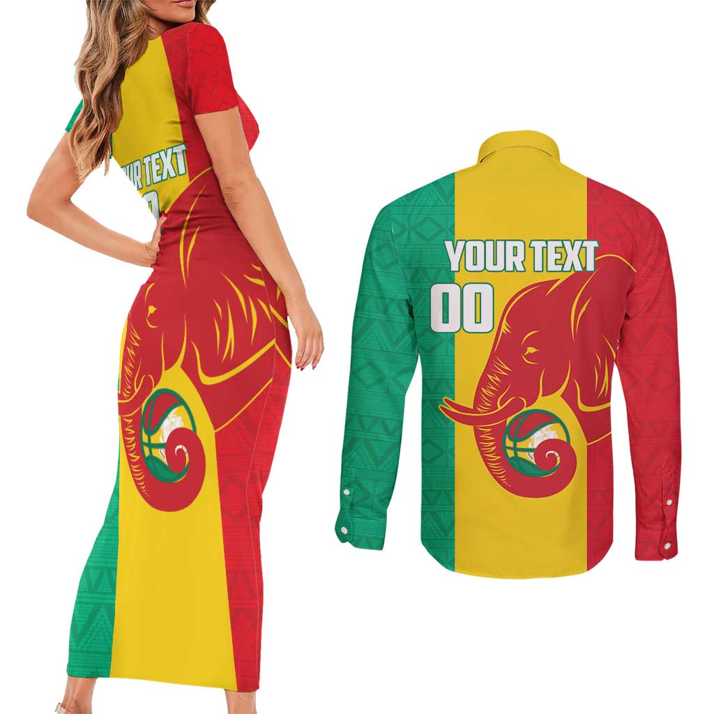 Guinea Basketball Custom Couples Matching Short Sleeve Bodycon Dress and Long Sleeve Button Shirt Syli Nationale African Pattern - Wonder Print Shop