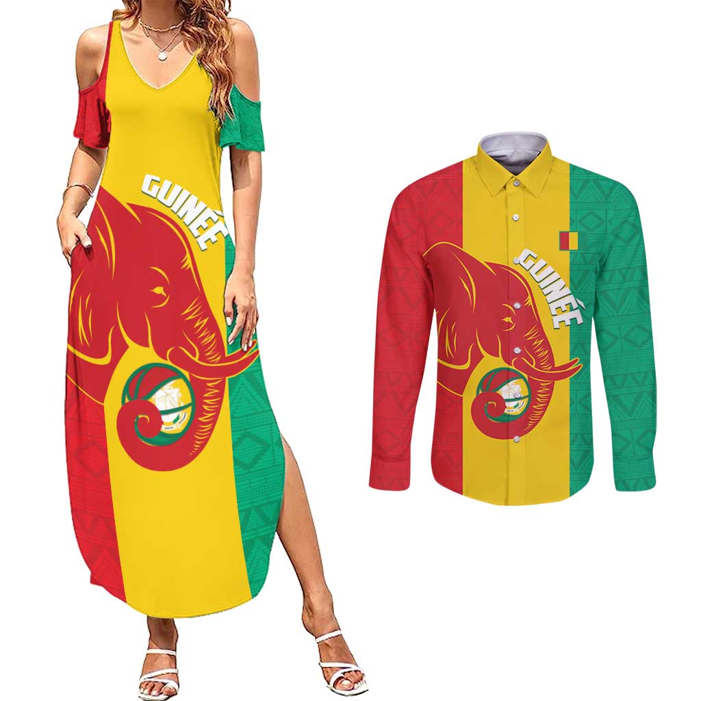 Guinea Basketball Custom Couples Matching Summer Maxi Dress and Long Sleeve Button Shirt Syli Nationale African Pattern - Wonder Print Shop