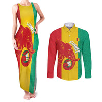Guinea Basketball Custom Couples Matching Tank Maxi Dress and Long Sleeve Button Shirt Syli Nationale African Pattern - Wonder Print Shop