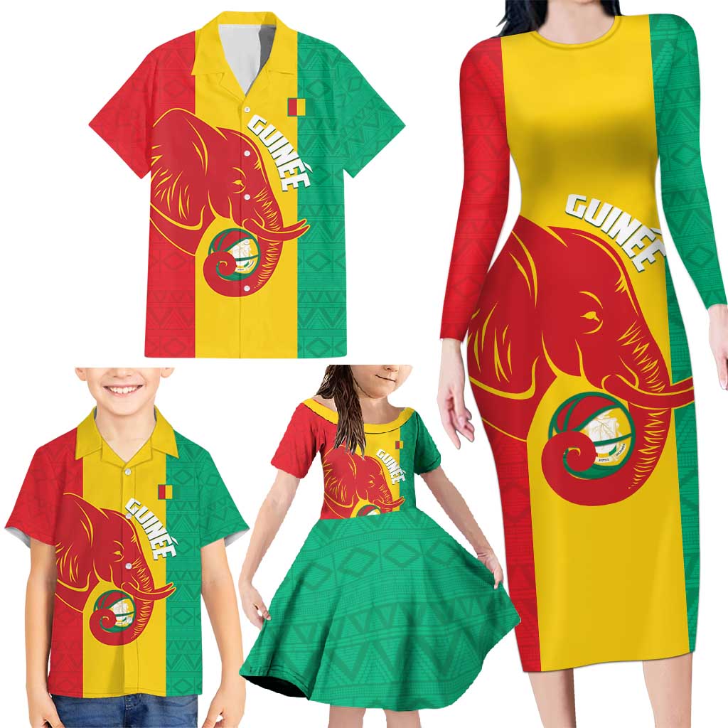 Guinea Basketball Custom Family Matching Long Sleeve Bodycon Dress and Hawaiian Shirt Syli Nationale African Pattern - Wonder Print Shop