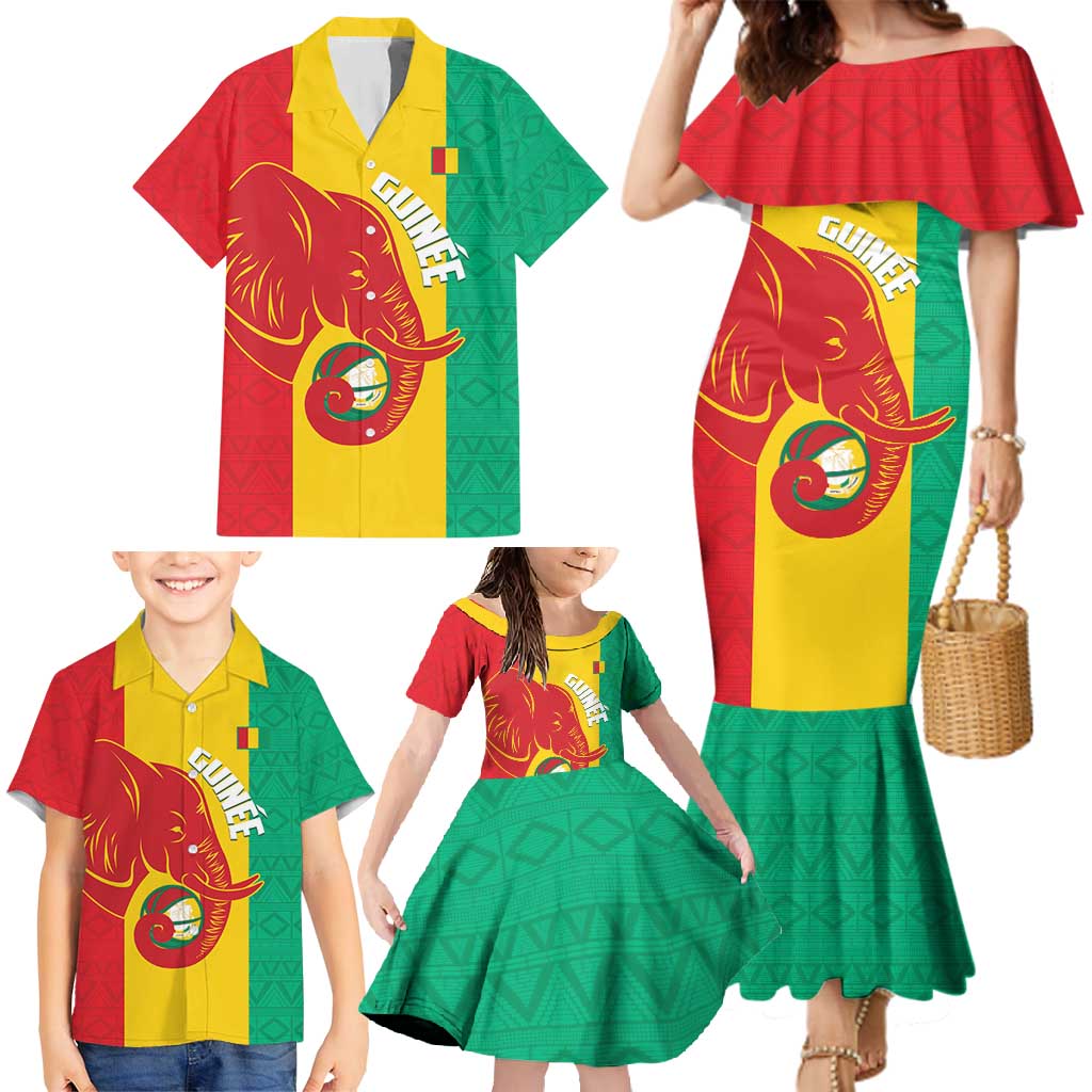 Guinea Basketball Custom Family Matching Mermaid Dress and Hawaiian Shirt Syli Nationale African Pattern - Wonder Print Shop