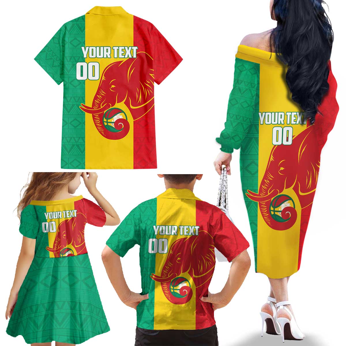 Guinea Basketball Custom Family Matching Off The Shoulder Long Sleeve Dress and Hawaiian Shirt Syli Nationale African Pattern - Wonder Print Shop