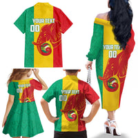 Guinea Basketball Custom Family Matching Off The Shoulder Long Sleeve Dress and Hawaiian Shirt Syli Nationale African Pattern - Wonder Print Shop