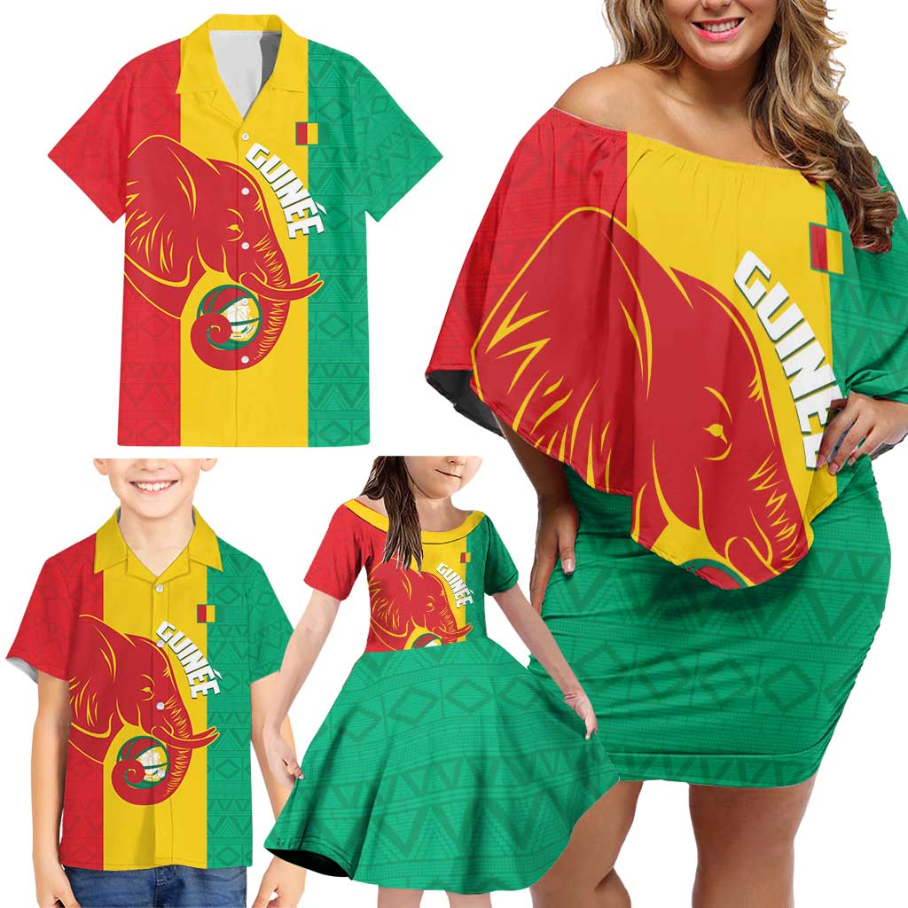 Guinea Basketball Custom Family Matching Off Shoulder Short Dress and Hawaiian Shirt Syli Nationale African Pattern - Wonder Print Shop