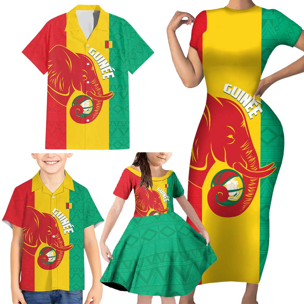 Guinea Basketball Custom Family Matching Short Sleeve Bodycon Dress and Hawaiian Shirt Syli Nationale African Pattern - Wonder Print Shop