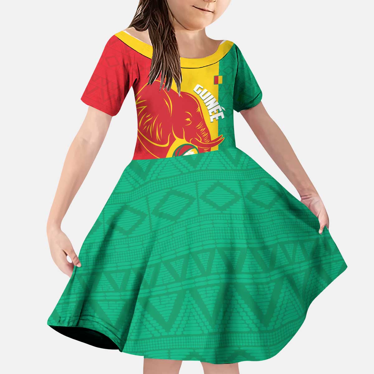 Guinea Basketball Custom Kid Short Sleeve Dress Syli Nationale African Pattern - Wonder Print Shop