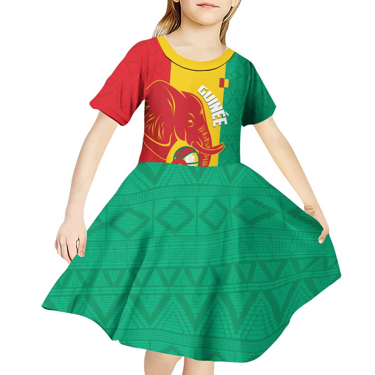 Guinea Basketball Custom Kid Short Sleeve Dress Syli Nationale African Pattern - Wonder Print Shop