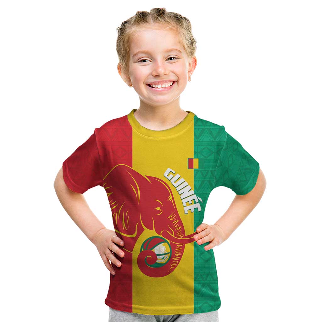 Guinea Basketball Custom Kid T Shirt Syli Nationale African Pattern - Wonder Print Shop