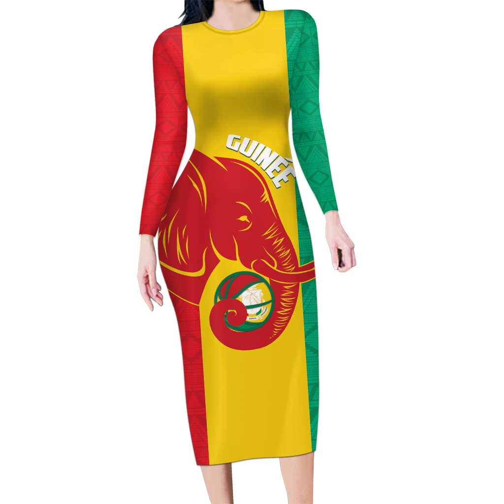 Guinea Basketball Custom Long Sleeve Bodycon Dress Syli Nationale African Pattern - Wonder Print Shop