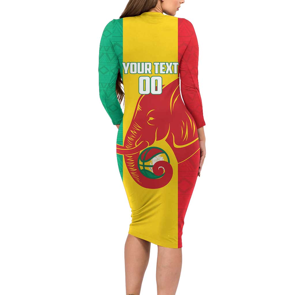 Guinea Basketball Custom Long Sleeve Bodycon Dress Syli Nationale African Pattern - Wonder Print Shop