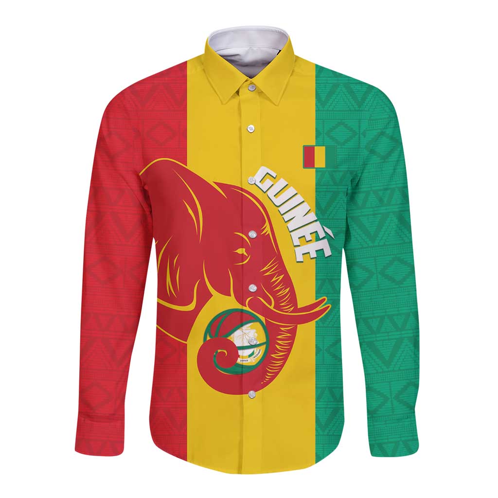 Guinea Basketball Custom Long Sleeve Button Shirt Syli Nationale African Pattern - Wonder Print Shop