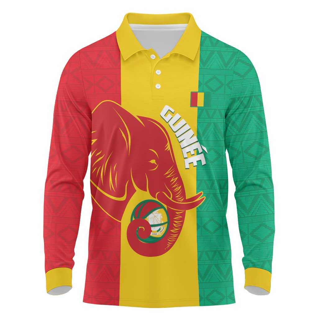 Guinea Basketball Custom Long Sleeve Polo Shirt Syli Nationale African Pattern - Wonder Print Shop