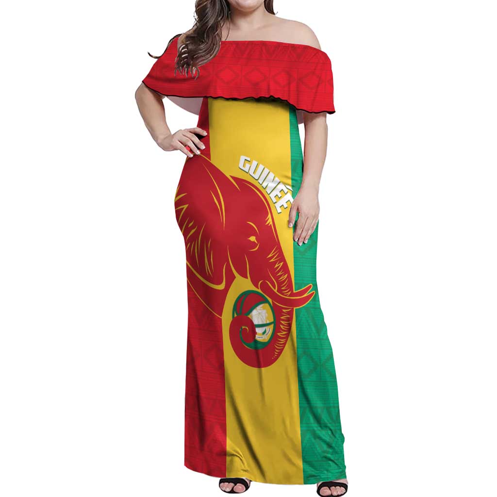 Guinea Basketball Custom Off Shoulder Maxi Dress Syli Nationale African Pattern - Wonder Print Shop