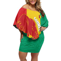 Guinea Basketball Custom Off Shoulder Short Dress Syli Nationale African Pattern - Wonder Print Shop