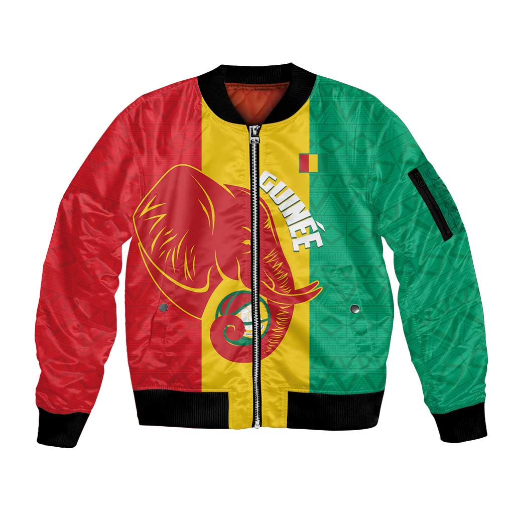 Guinea Basketball Custom Sleeve Zip Bomber Jacket Syli Nationale African Pattern - Wonder Print Shop