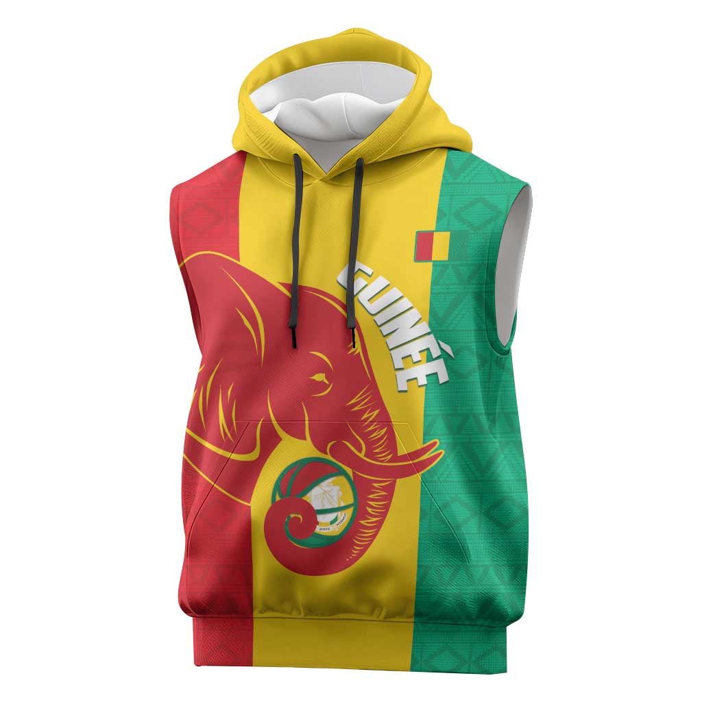 Guinea Basketball Custom Sleeveless Hoodie Syli Nationale African Pattern - Wonder Print Shop