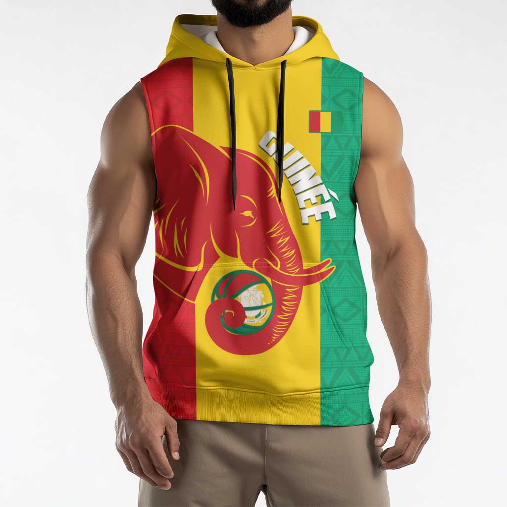 Guinea Basketball Custom Sleeveless Hoodie Syli Nationale African Pattern - Wonder Print Shop