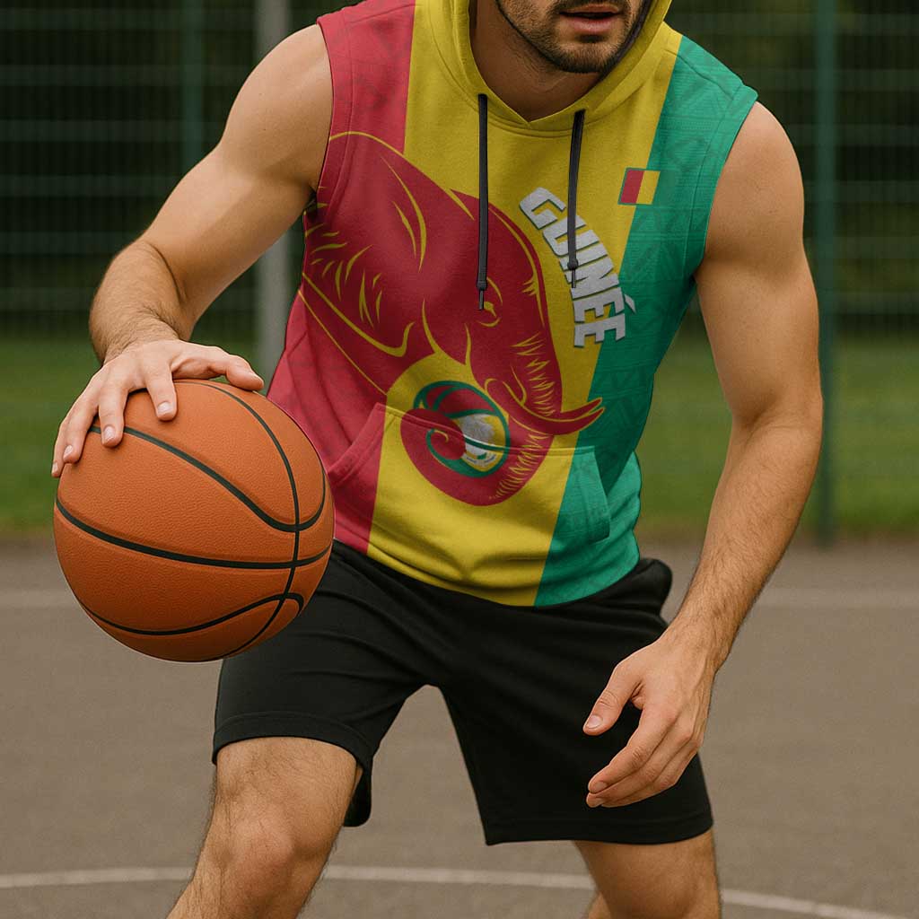 Guinea Basketball Custom Sleeveless Hoodie Syli Nationale African Pattern - Wonder Print Shop