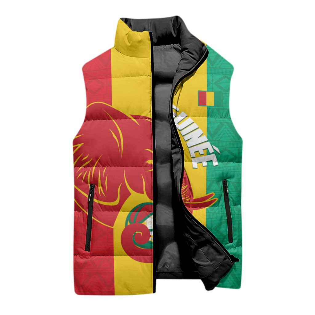 Guinea Basketball Custom Sleeveless Puffer Jacket Syli Nationale African Pattern - Wonder Print Shop