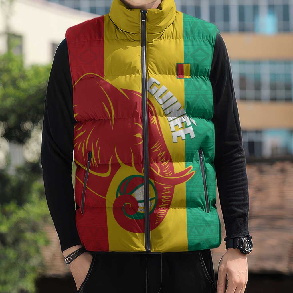 Guinea Basketball Custom Sleeveless Puffer Jacket Syli Nationale African Pattern - Wonder Print Shop
