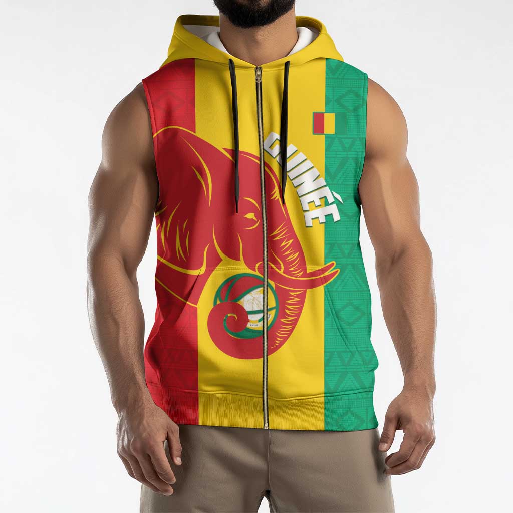Guinea Basketball Custom Sleeveless Zip Hoodie Syli Nationale African Pattern - Wonder Print Shop