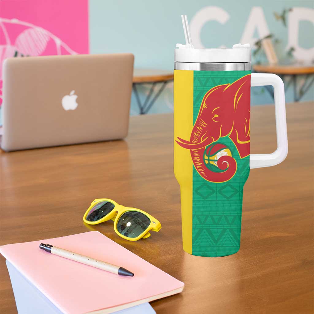Guinea Basketball Custom Tumbler With Handle Syli Nationale African Pattern - Wonder Print Shop