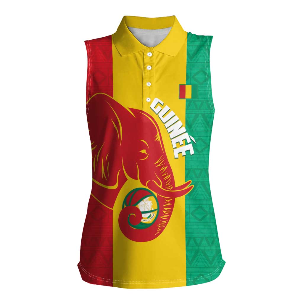 Guinea Basketball Custom Women Sleeveless Polo Shirt Syli Nationale African Pattern - Wonder Print Shop