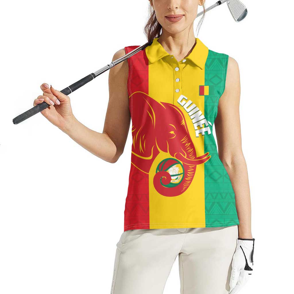 Guinea Basketball Custom Women Sleeveless Polo Shirt Syli Nationale African Pattern - Wonder Print Shop