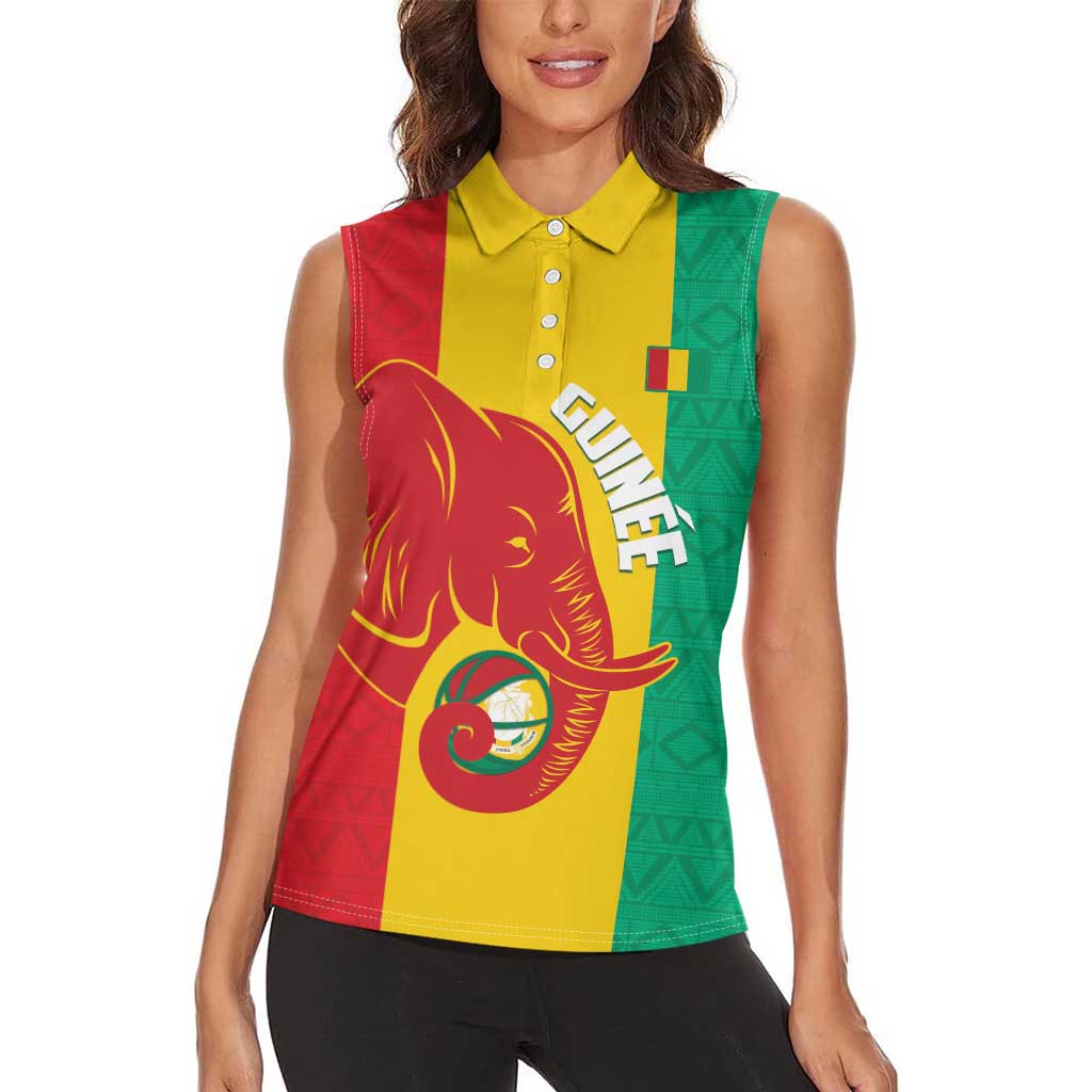 Guinea Basketball Custom Women Sleeveless Polo Shirt Syli Nationale African Pattern - Wonder Print Shop