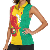 Guinea Basketball Custom Women Sleeveless Polo Shirt Syli Nationale African Pattern - Wonder Print Shop