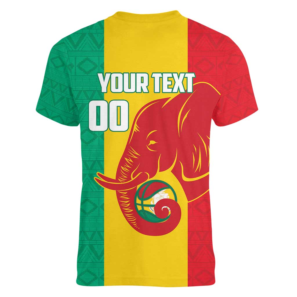 Guinea Basketball Custom Women V-Neck T-Shirt Syli Nationale African Pattern - Wonder Print Shop