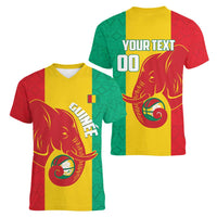 Guinea Basketball Custom Women V-Neck T-Shirt Syli Nationale African Pattern - Wonder Print Shop