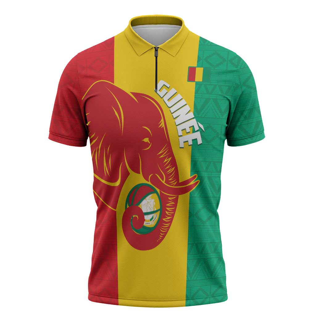 Guinea Basketball Custom Zipper Polo Shirt Syli Nationale African Pattern - Wonder Print Shop