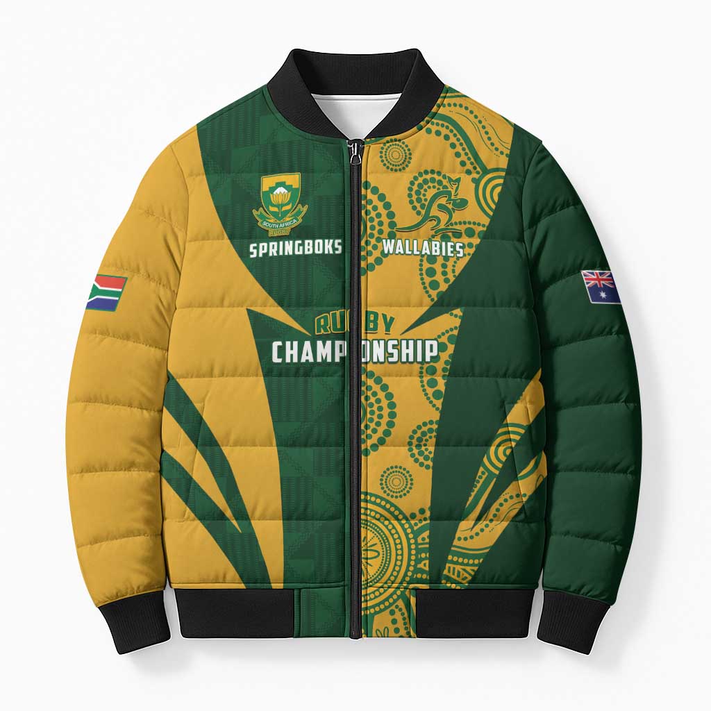 South Africa Australia Rugby Custom Bomber Puffer Jacket Springboks Wallabies Together - Wonder Print Shop